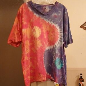 Ada Pink and Purple Cotton Yin Yang Tiedye T-Shirt. Womens 2X